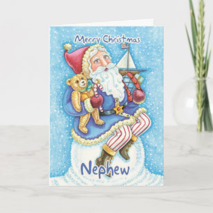 Brorsonjulkort med gulliga Santa och leksaker Helgkort