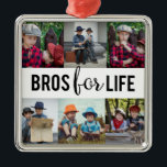 Bros for Life Brothers Photo Collage Typography  Julgransprydnad Metall<br><div class="desc">Bros for life 6 fotocollage personlig ornament.</div>