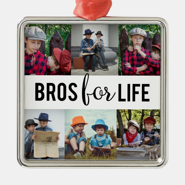 Bros for Life Brothers Photo Collage Typography  Julgransprydnad Metall (Framsidan)