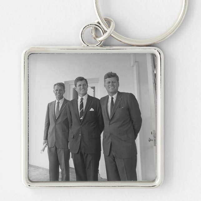 Bros, president John Kennedy, Robert & Ted Fyrkantig Silverfärgad Nyckelring (Framsidan)