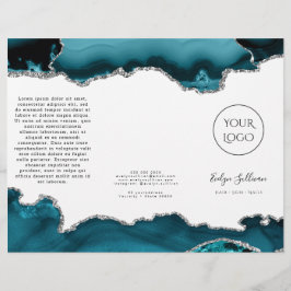 Broschyr av teal och silver agate