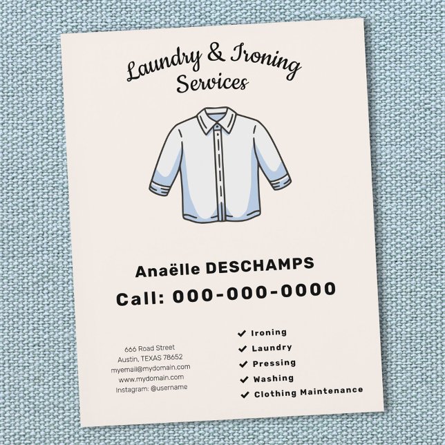 Broschyr för stryk- och tvättjänster reklamblad (Ironing & Laundry Services Flyer)