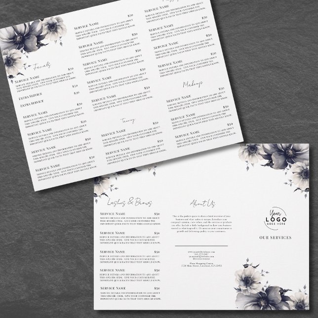 Broschyr om elegant Black White Spa Services-meny Reklamblad (Elegant Black White Spa Services Menu Bochure Flyer )