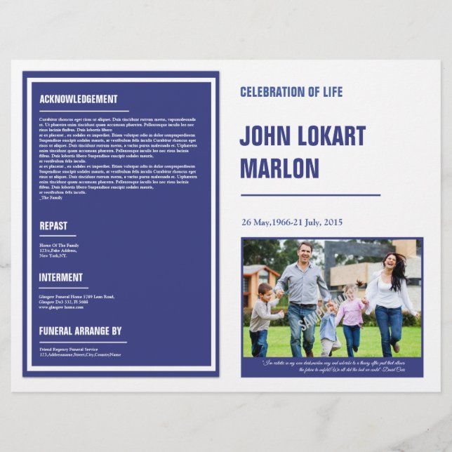 Broschyr om utskrivbara begravningsprogram reklamblad (Framsidan)