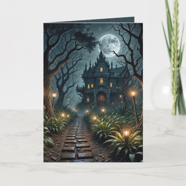 Bröstad Halloween-mansion i måndagsljus Kort (Framsida)