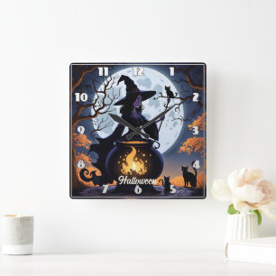 Bröstbalkar på Halloween-natten Fyrkantig Klocka