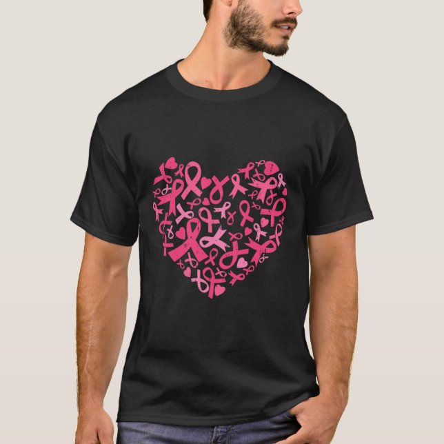 Bröstbenägenhet för bröstcancer Hjärtat Rosa Ribbo T Shirt (Framsida)