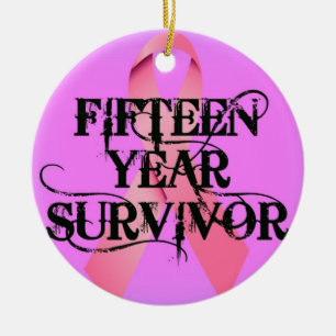 Bröstcancer 15 års överlevnad julgransprydnad keramik