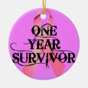 Bröstcancer 1 års överlevnad julgransprydnad keramik