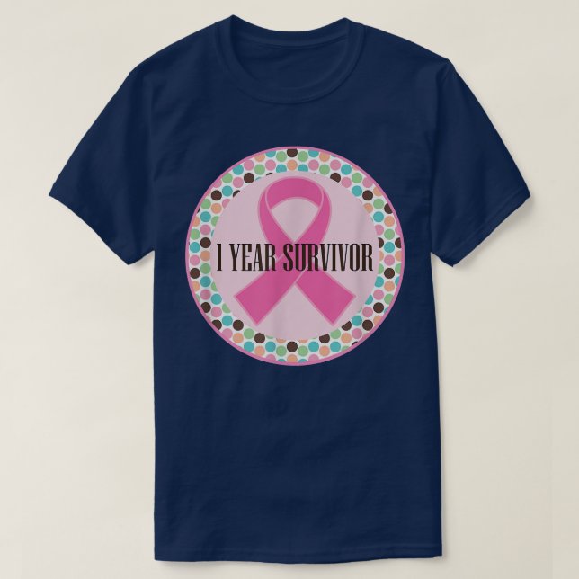 Bröstcancer 1 års Rosa av överlevande T Shirt (Design framsida)