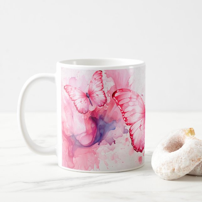Bröstcancer Butterfly Kaffemugg (Med munk)