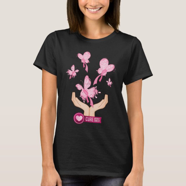 Bröstcancer Cure Butterflies t-shirt (Framsida)