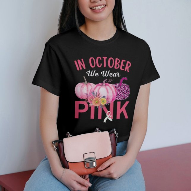 Bröstcancer Cute Blommigt Rosa Pumpkins Halloween T Shirt (Skapare uppladdad)