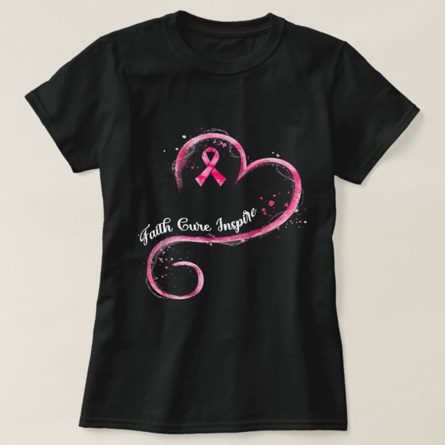 Bröstcancer Faith Cure Inspire Rosa Ribbon Breas T Shirt (Design framsida)