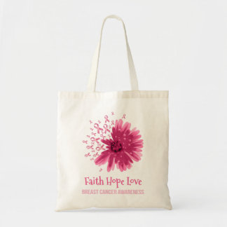 Bröstcancer Flower Faith Hope Kärlek Breast Cancer Tygkasse
