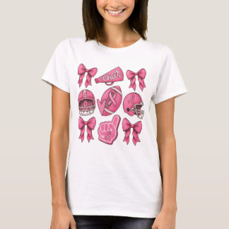 Bröstcancer Fotboll Cheer Rosa Band Lag T Shirt