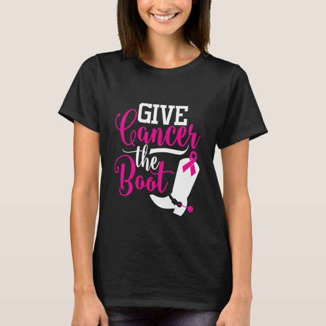 Bröstcancer| Ge Cancer Boot Cowboy T Shirt (Framsida)