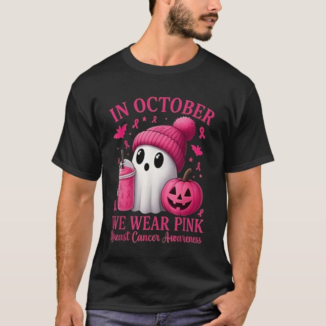 Bröstcancer Halloween Kvinnor i oktober Vi Bära P T Shirt (Framsida)