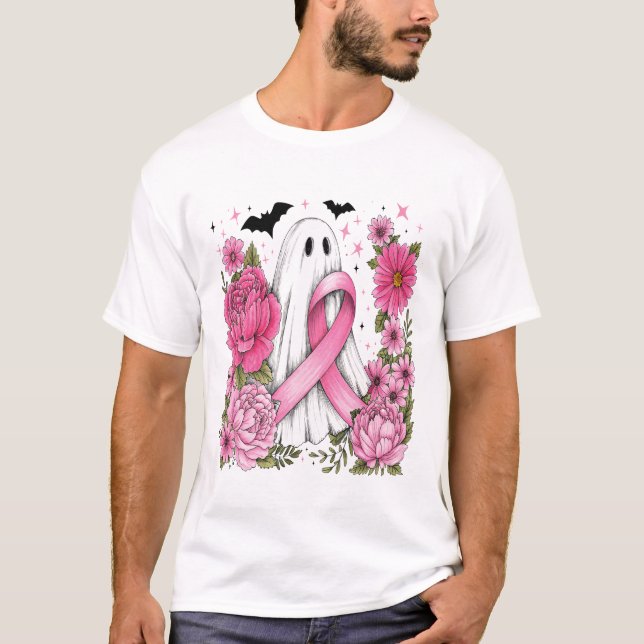 Bröstcancer Halloween-spöke Boho T Shirt (Framsida)