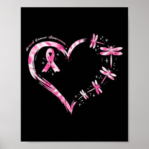 Bröstcancer Hjärtat Dragonflies Medvetenhet Kvinno Poster