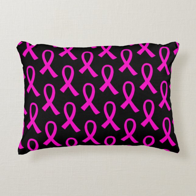 Bröstcancer Hot Pink Band Mönster Prydnadskudde (Framsidan)