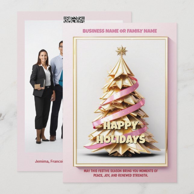 Bröstcancer i guld rosa Julgran Julkort (Fram/baksida)