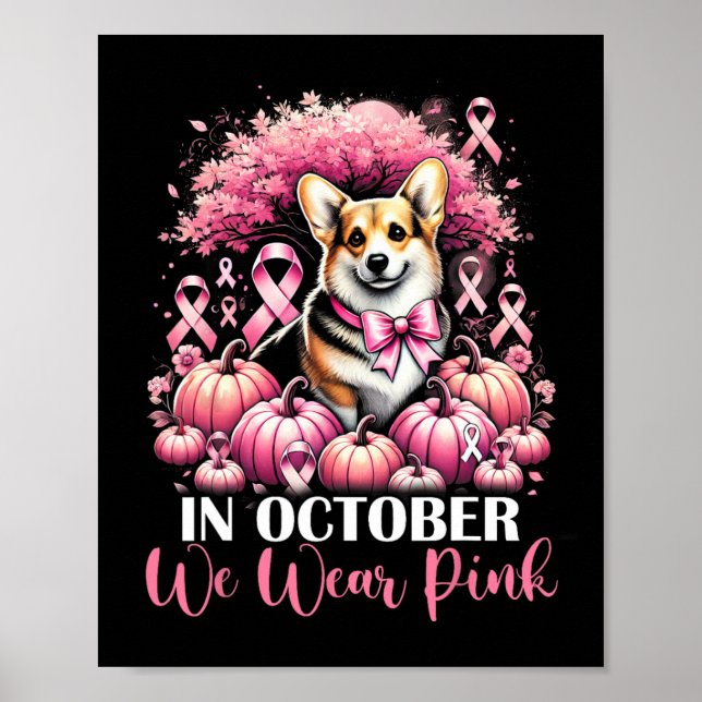 Bröstcancer i oktober Bära Rosa Pumpkin Corg Poster (Framsidan)