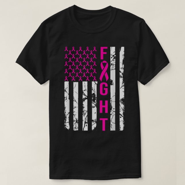 Bröstcancer KAMP Amerikansk Flagga R T Shirt (Design framsida)