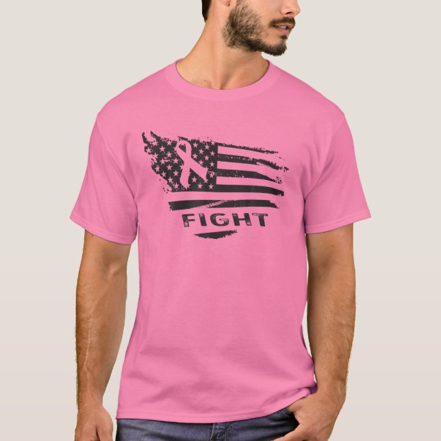 Bröstcancer KAMP Amerikansk Flagga R T Shirt (Framsida)