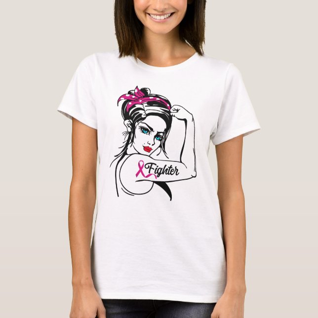 Bröstcancer Kamta Rosie Riveter Rosa T Shirt (Framsida)