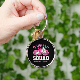 Bröstcancer Krigaren Stöd Squad Rosa Band Rund Silverfärgad Nyckelring