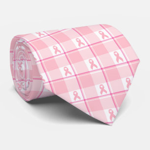 Bröstcancer Medvetande Plaid Rosa Band Slips
