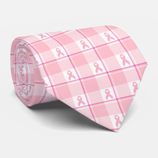 Bröstcancer Medvetande Plaid Rosa Band Slips (Rullad)