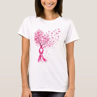 Bröstcancer Medvetandeslits Träd Hjärtblomma T Shirt