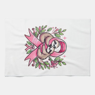 Bröstcancer Medveten Tröja Sloth Ribbon Tee T-Shir Kökshandduk