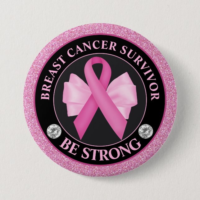 Bröstcancer Medvetenhet Band Survivor Knapp (Framsida)