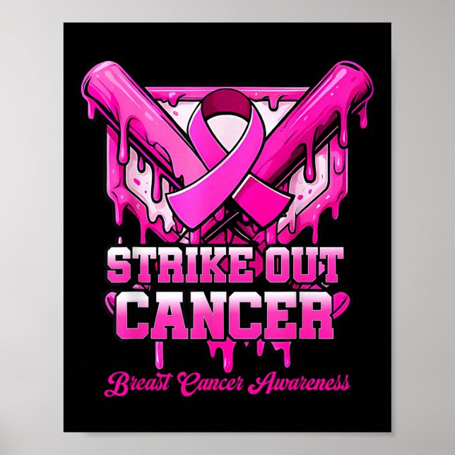 Bröstcancer medvetenhet baseboll dropp P Poster (Framsidan)