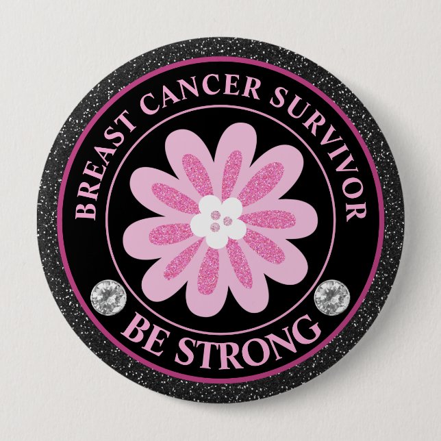 Bröstcancer Medvetenhet Blomma Överlevare Knapp (Framsida)