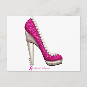 Bröstcancer Medvetenhet Glitter Pärl Pump Vykort