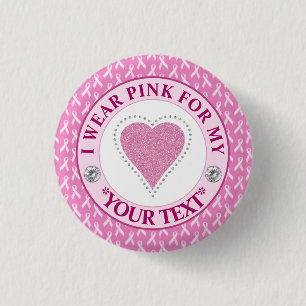 Bröstcancer Medvetenhet Hjärta Jag bär Rosa för Knapp
