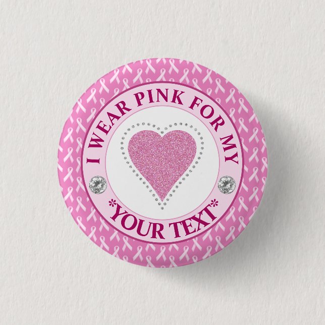 Bröstcancer Medvetenhet Hjärta Jag bär Rosa för Knapp (Framsida)
