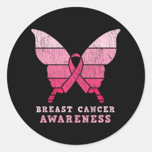 Bröstcancer Medvetenhet Rosa Band Fjäril Present Runt Klistermärke
