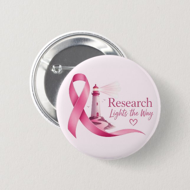 Bröstcancer Medvetenhet Rosa Band Forskning Knapp (Framsida & baksida)