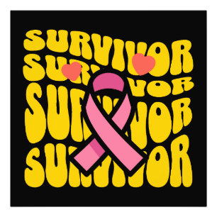 Bröstcancer Medvetenhet Rosa Band Survivor Fototryck