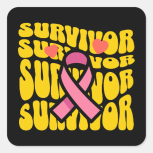 Bröstcancer Medvetenhet Rosa Band Survivor Fyrkantigt Klistermärke