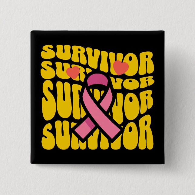 Bröstcancer Medvetenhet Rosa Band Survivor Knapp (Framsida)