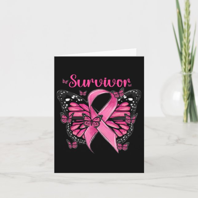Bröstcancer Medvetenhet Rosa Fjärilar Överlevande  Kort (Framsida)