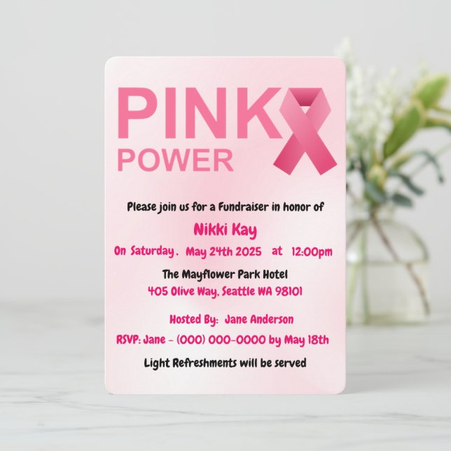 Bröstcancer medvetenhet Team Rosa Ribbon Personali Inbjudningar (Stående Fram)
