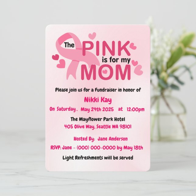 Bröstcancer medvetenhet Team Rosa Ribbon Personali Inbjudningar (Stående Fram)