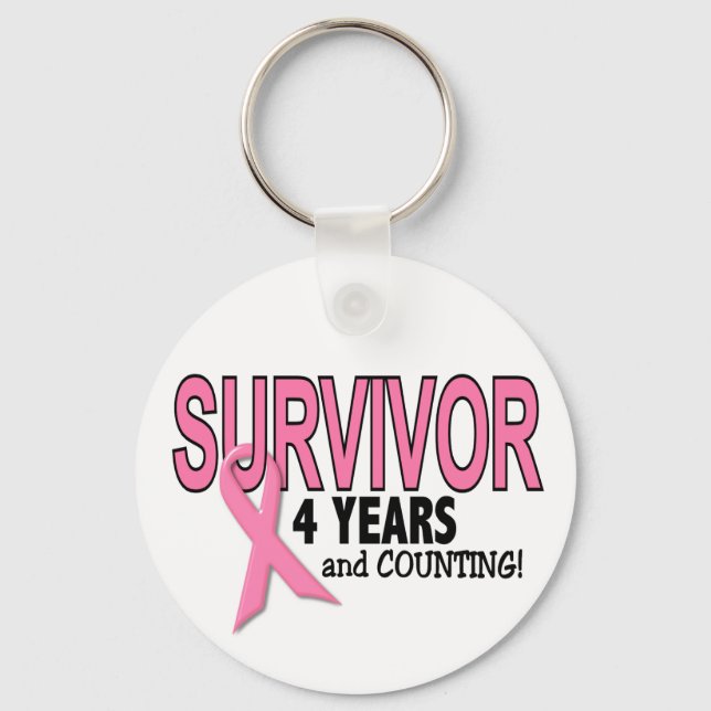 BRÖSTCANCER ÖVERLEVANDE 4 år och räkning Nyckelring (Framsida)